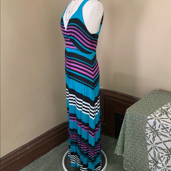 Fever Sz Large Striped Multi Color Maxi Dress - Picture 4 of 10